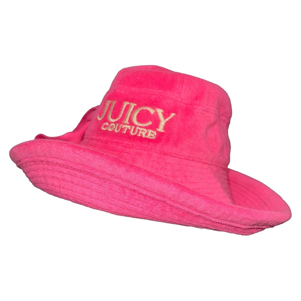 Juicy Couture Pink Terry Embroidered Logo Y2K Bucket Hat Statement Nostalgia